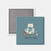 Creative Paws Knitting White Cat Blue Scarf Accent Magnet (Vorderseite/Rückseite)
