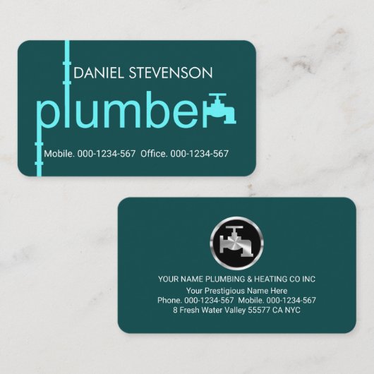 Creative Plumber Pipeline Plumbing Works Visitenkarte (Vorne/Hinten)