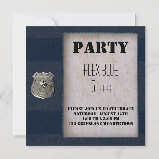 Creative Police Thema blau 5. Geburtstag Einladung (Vorderseite)