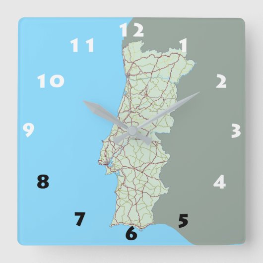 CREATIVE PORTUGAL MAP  QUADRATISCHE WANDUHR (Vorderseite)