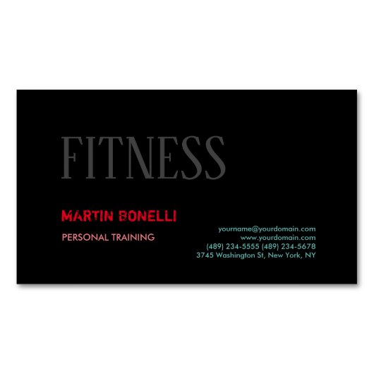 Creative Retro Black Gray Dynamic Personal Trainer Magnetische Visitenkarte (Vorderseite)