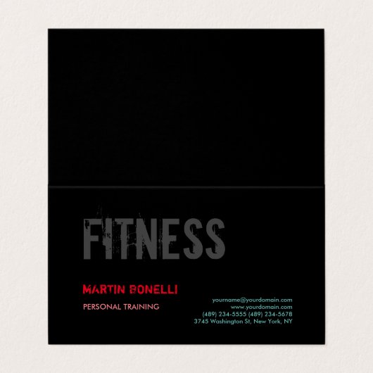Creative Retro Black Gray Dynamic Personal Trainer Visitenkarten (Außenseite Aufgefaltet)