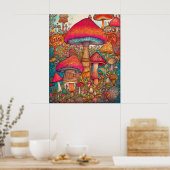 Creative Retro Psychedelic Mushroom Illustration Poster (Küche)