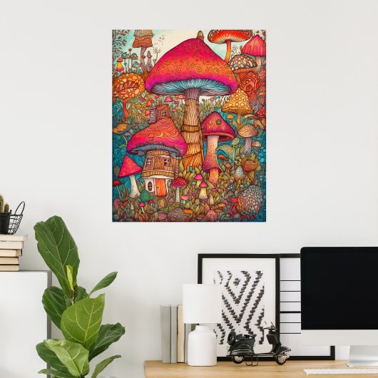 Creative Retro Psychedelic Mushroom Illustration Poster (Heimbüro)
