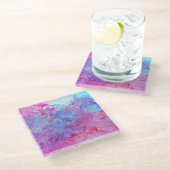 Creative rosa-blaue Textur, Farbblöcke. Glasuntersetzer (Schrägansicht)