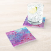 Creative rosa-blaue Textur, Farbblöcke. Glasuntersetzer (Schrägansicht)