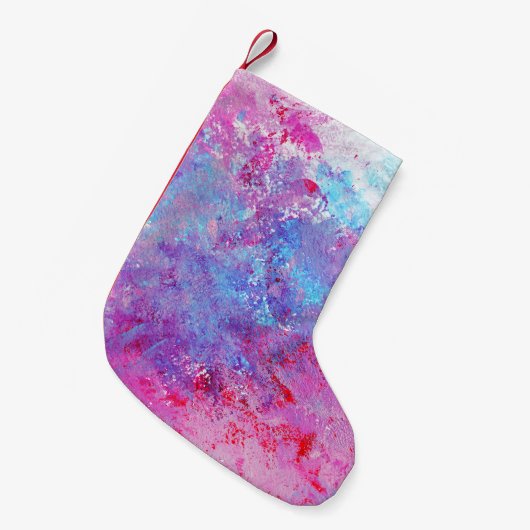 Creative rosa-blaue Textur, Farbblöcke. Kleiner Weihnachtsstrumpf (Vorderansicht (hängend))