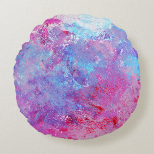 Creative rosa-blaue Textur, Farbblöcke. Rundes Kissen