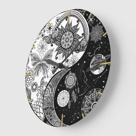 Creative Schwarz-weiß Yin Yang Night Day Mandala Große Wanduhr (Winkel)