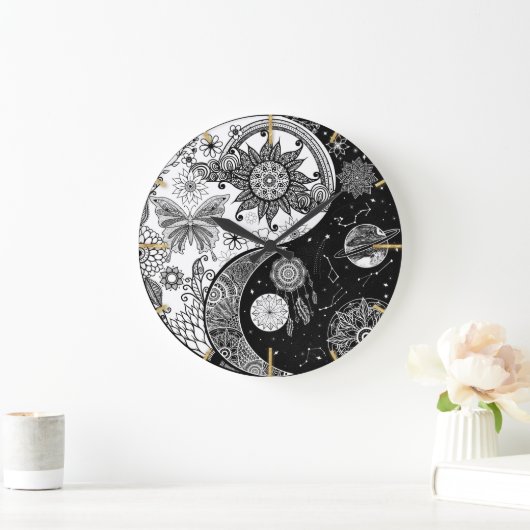 Creative Schwarz-weiß Yin Yang Night Day Mandala Große Wanduhr (Zuhause)