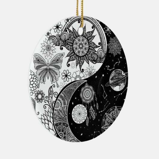 Creative Schwarz-weiß Yin Yang Night Day Mandala Keramik Ornament (Rechts)