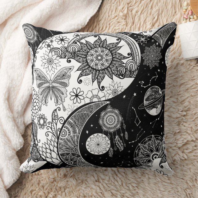 Creative Schwarz-weiß Yin Yang Night Day Mandala Kissen (Decke)
