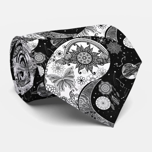 Creative Schwarz-weiß Yin Yang Night Day Mandala Krawatte (Gerollt)