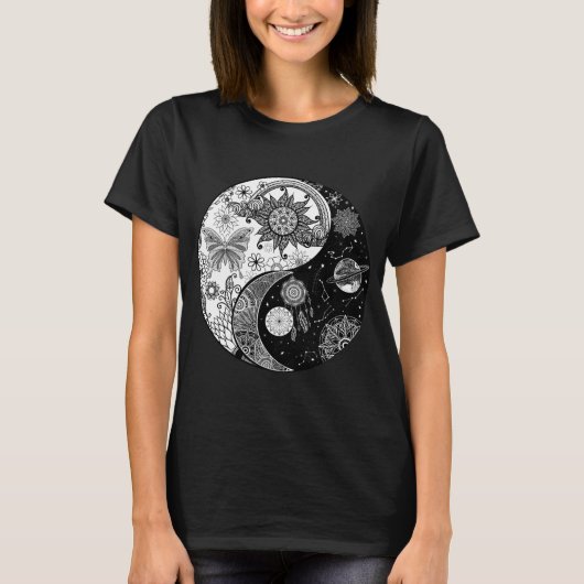Creative Schwarz-weiß Yin Yang Night Day Mandala T-Shirt (Vorderseite)