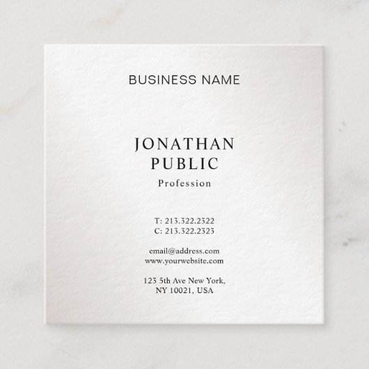 Creative Sleek Modern Design Silver Look Luxus Quadratische Visitenkarte (Vorderseite)