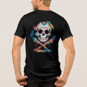 Creative Sugar Skull und Crossed Paint Brushes Art Tri-Blend Shirt (Rückseite)