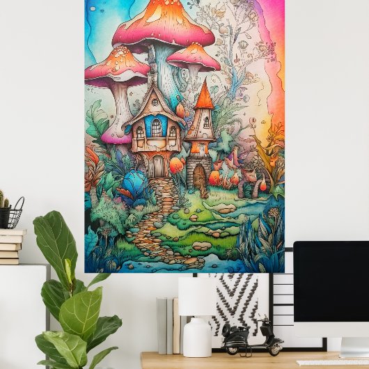 Creative Vintag Psychedelic Mushroom Zeichnend Poster (Heimbüro)