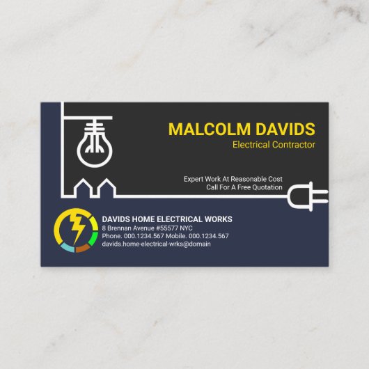 Creative White Power Line Electrical Contractor Visitenkarte (Vorderseite)