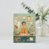 Creative Writer in Busy Office Postkarte (Stehend Vorderseite)