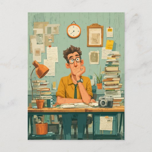 Creative Writer in Busy Office Postkarte (Vorderseite)