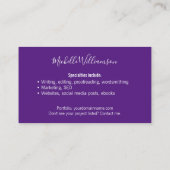 Creatives Freelancer Entrepreneur 2-seitig Lila Visitenkarte (Rückseite)