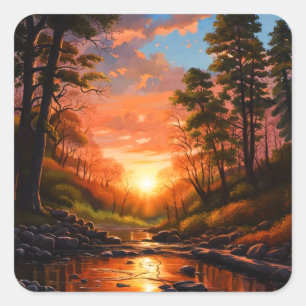 Creek Bank Sunrise Quadratischer Aufkleber