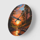 Creek Bank Sunrise Runde Wanduhr (Winkel)