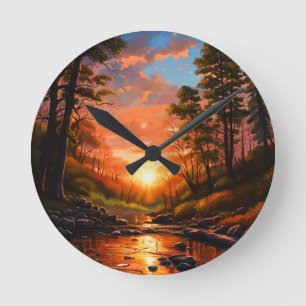 Creek Bank Sunrise Runde Wanduhr