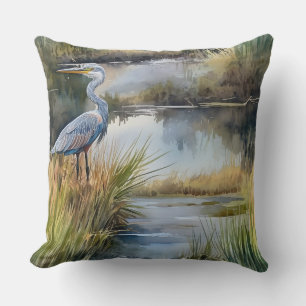 Creek Landschaft mit Gray Heron Kissen