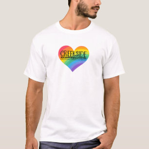 Creekside-Logo in einem Regenbogenherz T-Shirt
