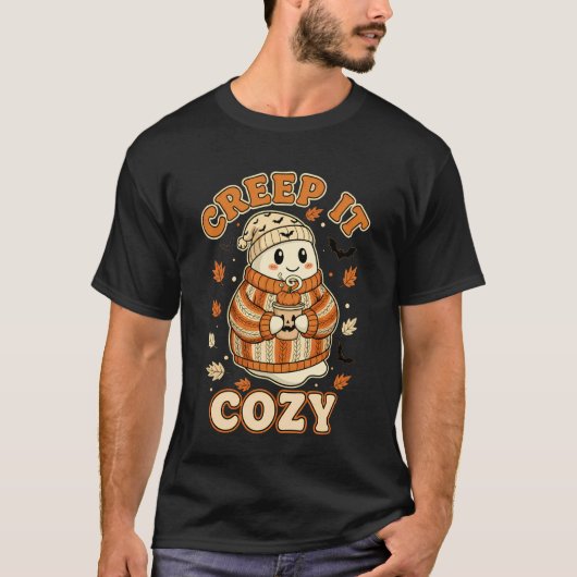 Creep It Cozy Halloween Ghost Pumpkin Spice Fall T-Shirt (Vorderseite)