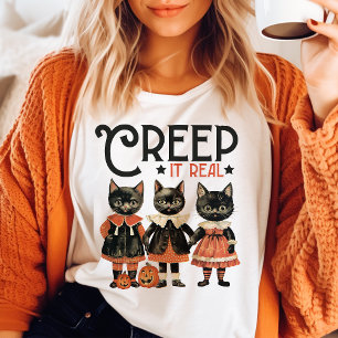 Creep It Real Black Cat Vintag Halloween Tri-Blend Shirt