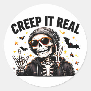 Creep It Real Funny Cool Skeleton Halloween Runder Aufkleber