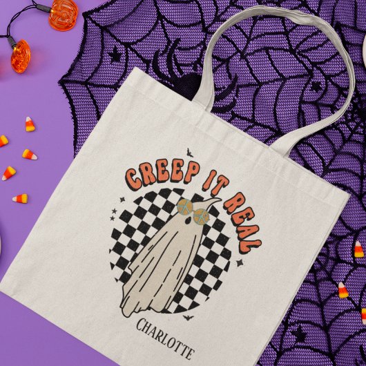Creep It Real Funny Halloween Retro Ghost Name Tragetasche
