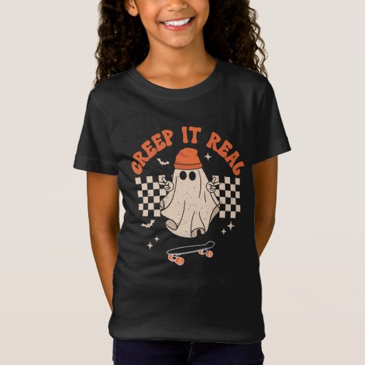 Creep It Real Funny Skater Ghost Halloween T-Shirt (Vorderseite)