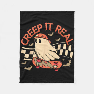 Creep It Real Ghost Skateboard Halloween Retro Gro Fleecedecke