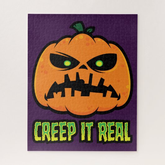 Creep It Real Grumpy Halloween-Kürbis Puzzle (Vertikal)