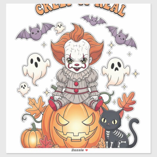 Creep It Real Halloween Clown Aufkleber (Blatt)