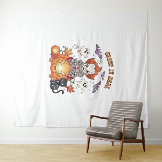 Creep It Real Halloween Clown Wandteppich (Beispiel (Horizontal))