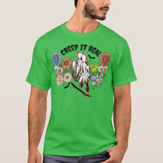 Creep It Real Halloween Ghost Skateboard Funny Flo T-Shirt