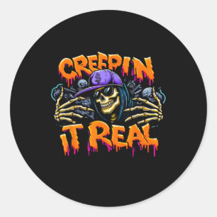 Creep It Real Halloween Hip Hop Skeleton Drug Graf Runder Aufkleber