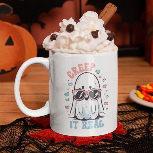 Creep It Real" Halloween Mug – Cute Ghost with Sun Kaffeetasse