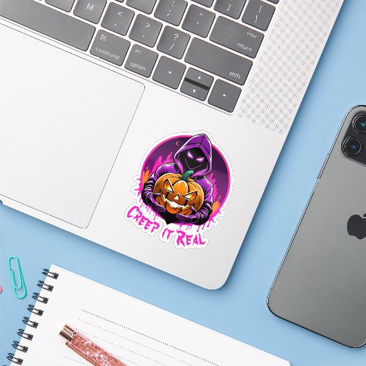 Creep it Real, Horror Halloween Illustration Aufkleber (Laptop mit iPhone)