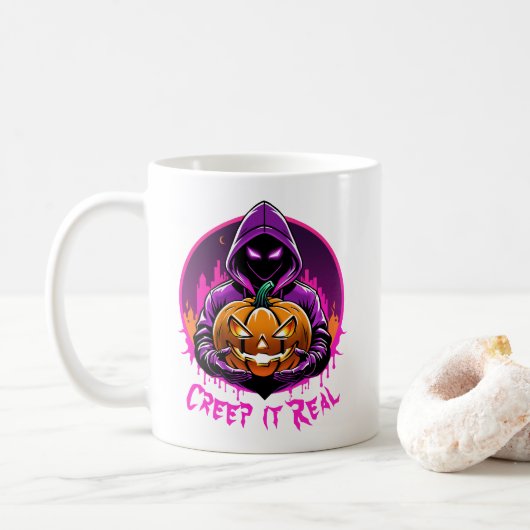 Creep it Real, Horror Halloween Illustration Kaffeetasse (Mit Donut)