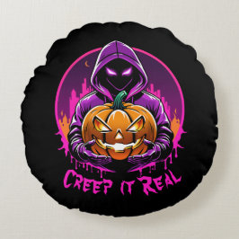 Creep it Real, Horror Halloween Illustration Rundes Kissen