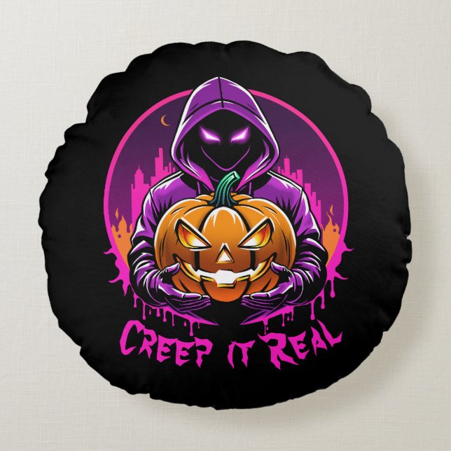 Creep it Real, Horror Halloween Illustration Rundes Kissen (Vorderseite)