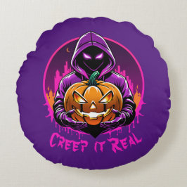 Creep it Real, Horror Halloween Illustration Rundes Kissen