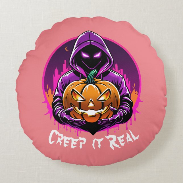 Creep it Real, Horror Halloween Illustration Rundes Kissen (Vorderseite)