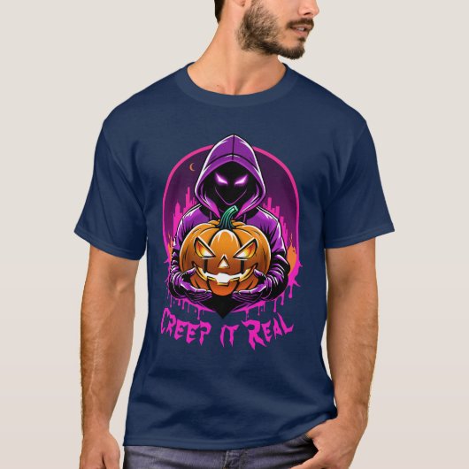 Creep it Real, Horror Halloween Illustration T-Shirt (Vorderseite)