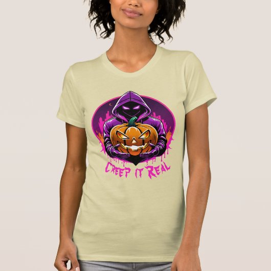 Creep it Real, Horror Halloween Illustration T-Shirt (Vorderseite)